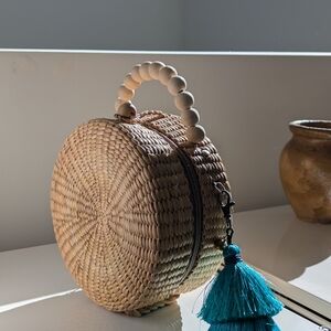 Camellia & Co. Round Woven Straw Bag with Tassel Thailand